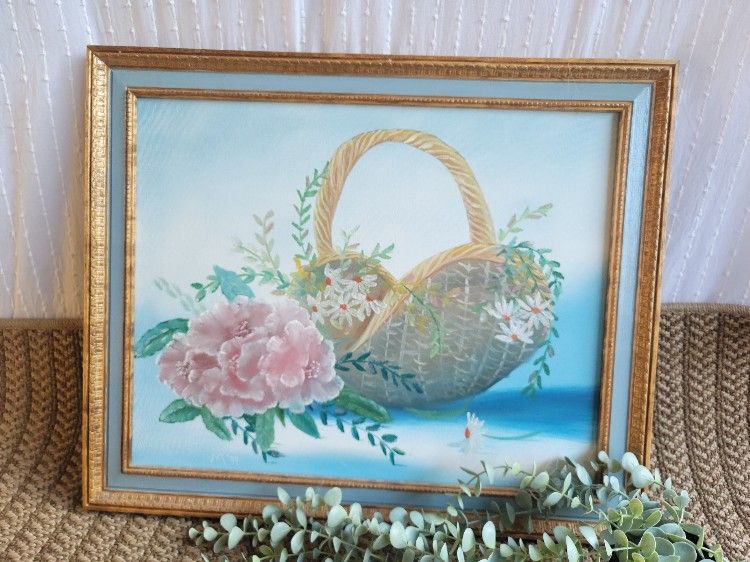 Gorgeous Vintage Painted Picture For Sale