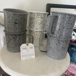 Set Of Six Speckled Enamel Mugs Fiddle&Fern 