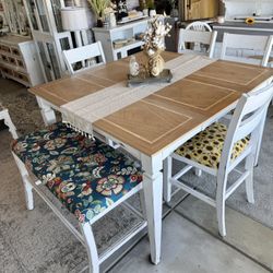 Tall Kitchen Table + Bench + 4 Chairs