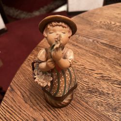 ANRI Golden Blossom Girl Wood Carved Figurine 6 1/4” Signed Ferrandiz