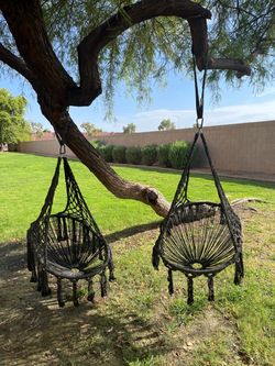 Black Macrame Hanging Hammock Chairs – Set of 2