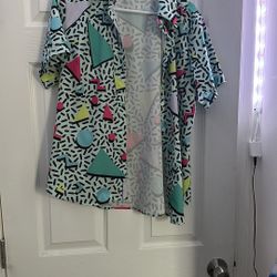 Retro 80s Geometric Print Button-Up Shirt – Vaporwave Memphis Style Festival Top