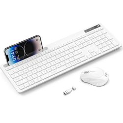 White Wireless Keyboard and Mouse for Mac, USB A and Type-C Receiver, Full-Size Wireless Keyboard