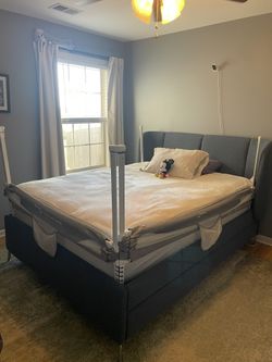 IKEA TUFJORD Upholstered Queen Storage Bed – Excellent Condition