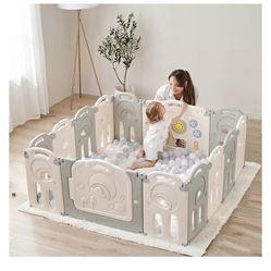 Cloud Castle Foldable Playpen provides a safe and spacious play area for toddlers( 14 sturdy panels)