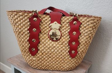 Michael Kors Red Santorini Raffia straw tote