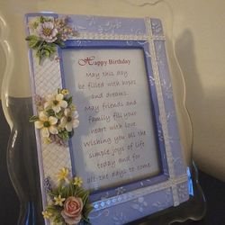 $10.00 - Musical "Happy Birthday" Frame!  Gorgeous 3D Flowers Accents + Poem + Turn Key Music Mechanism + Stunning Acrylic Frame!  Like New!!!