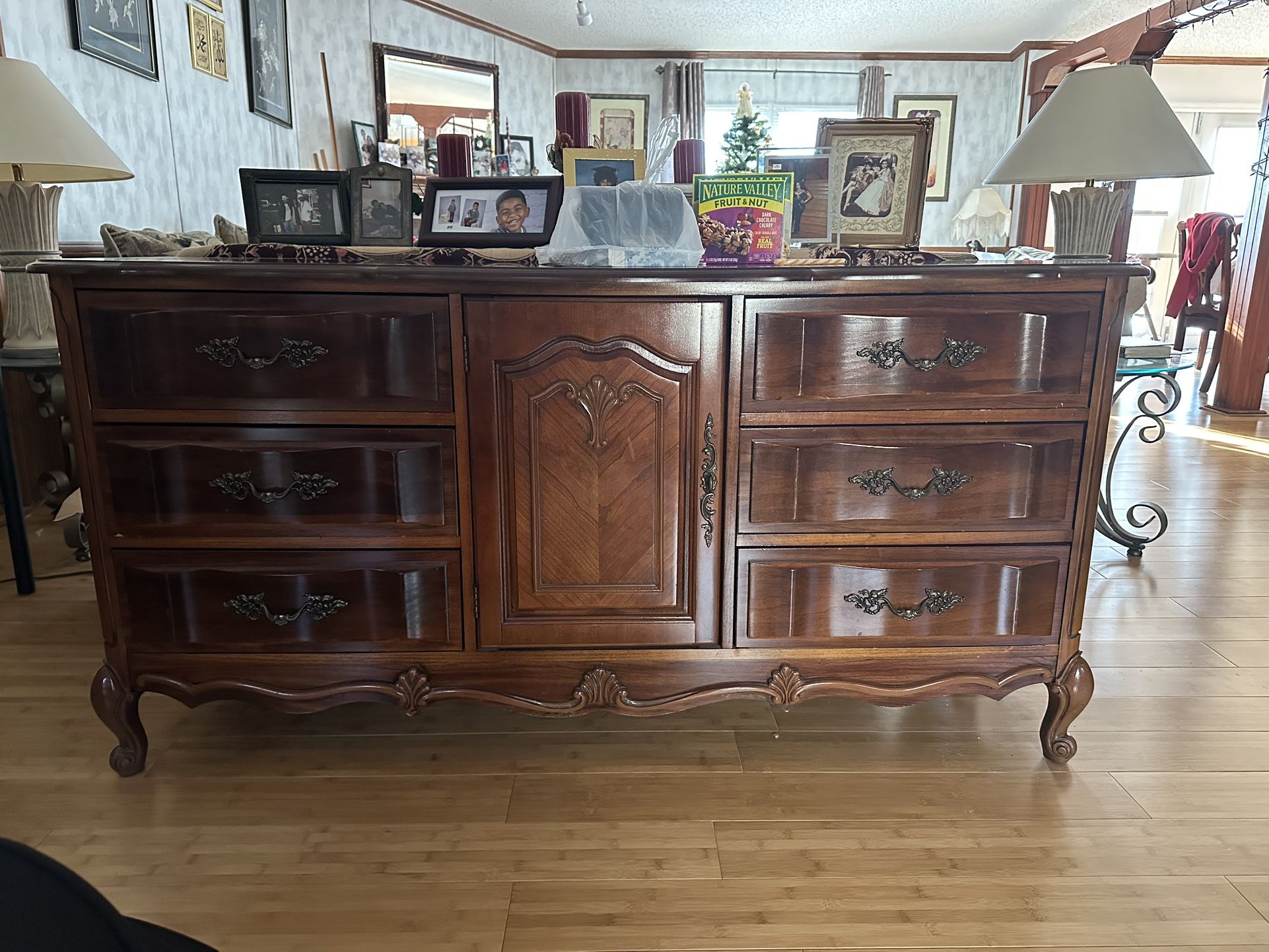 Beautiful Wood Dresser With 9 Drawers And A Large Mirror