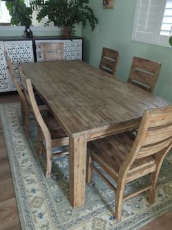 Rustic Wood Dining Table with 6 Chairs