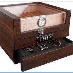 Cigar Humidor, Handcrafted Top 270° Spanish Cedar Cigar Box with Easy Humidification System, Accurate Hygrometer for 25 Cigars (25-60 Cigars)