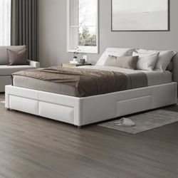White Platform Bed frame w/ Storage