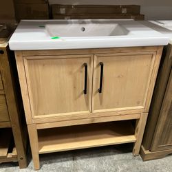 30" Bathroom Vanity Cabinet with Ceramic Sink（Top Damaged））