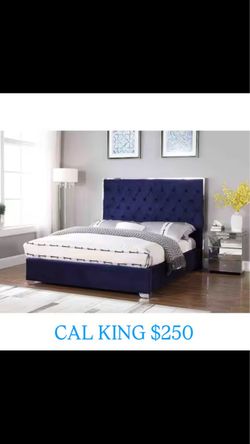Brand new fully slatted Navy Blue Velvet Cal King Bed Frame