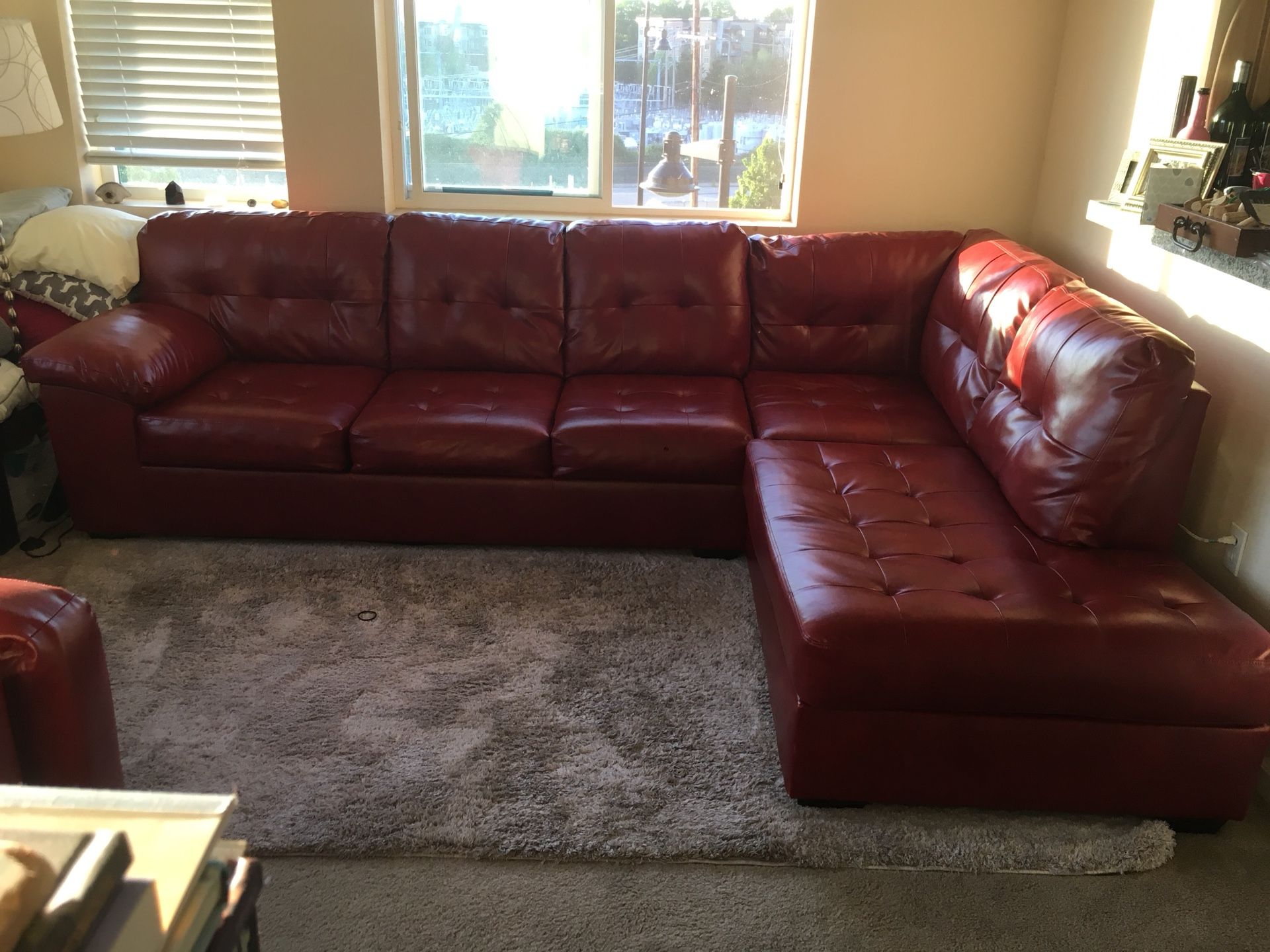 BEAUTIFUL RICH RED DuraBlend SECTIONAL FROM ASHLEY FURNITURE WITH OTTOMAN