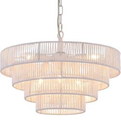 Pendant Light 6-Lights 20" Rattan Coastal Transitional Minimalist Boho Large White
Hand-Woven Kitchen Island Dining Room Living Room 4 Round Hallway U