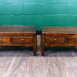 Asian-Style Low Side Tables w/ Drawers - Solid Wood - Delivery Available