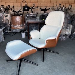 ✨ Mid-Century Modern Sherpa Eames Swivel Accent Chair + Ottoman ✨($10 Delivery )