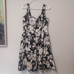 RENA  ROWAN  Floral  Print  Black  White  Dress    ( Size  14 )