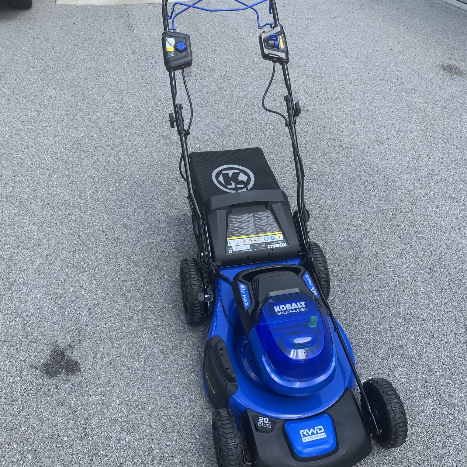 Kobalt 40v 20in brushless self 2024 propelled mower with 5ah battery