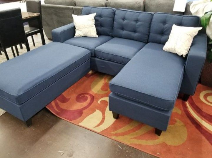 Brand New Blue Sectional Sofa +Ottoman (New In Box) 