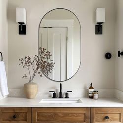 ANDY STAR Black Oval Mirror, 20x33’’ Oval Mirrors for Bathroom, Pill Shaped Mirror, Black Mirror Vanity, Modern Black Mirror for Bathroom Stainless St