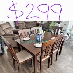 Solid Wood Dining Table Set With 6 Chairs 60x36x30 "