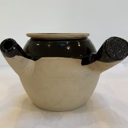 Vintage Asian Ceramic Tea Pot | Large Vintage Pottery Kyusu Tea Pot Natural Finish Brown/Black Glaze Lid Spout Handle