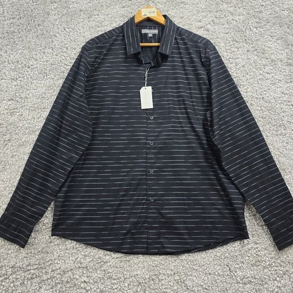 Ike Behar Shirt Mens XL Black Stripe Button Up Long Sleeve Office Staple Classic