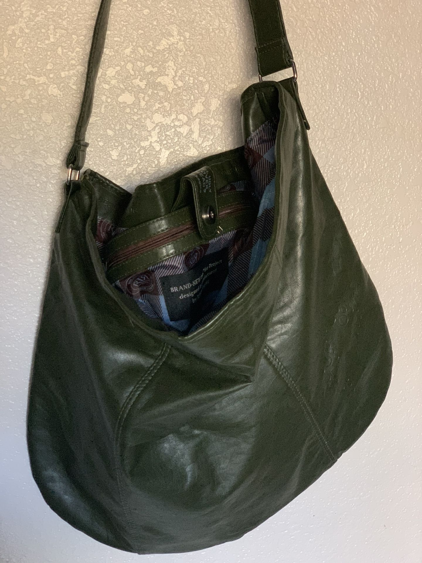 NEW Faux Leather Green Tote Bag - Width 21 1/2 “ and length is 16”
