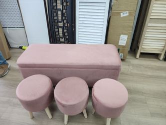 Velvet pink storage bench ottoman