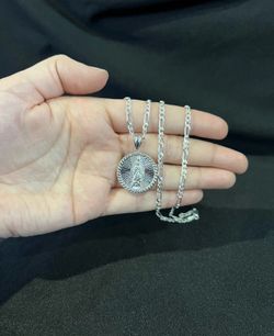 925 Sterling Silver Men Women Virgin Virgen Maria Medal & Figaro Chain