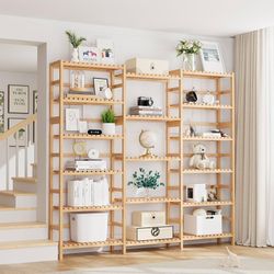 Triple Wide 6-Tier Bookshelf and Bookcase,Large Freestanding Book Shelf with 17 Open Display Shelves, Tall Bookshelf Plant Flower Shelf Rack Storage O