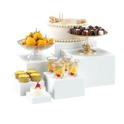 6 Pcs White Acrylic Boxes for Display as Buffet Risers and Stands, Food Risers for Party, Table, Stands, including 8,7,6,5,4,3 Inch, (Small, 6Pcs, Whi
