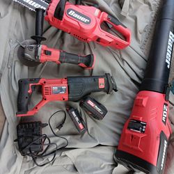 Bauer 20v Sawzall, Heavy Blower,grinder Small Chainsaw Battery 5.0 And 1.0 And Charger