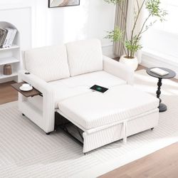 3 in 1 Folding Convertible Sleeper Sofa Bed, Pull Out Couch with Side Pockets,USB Port,Side Table