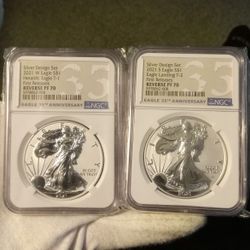 2021-W & S American Eagle Reverse Proof Set PF 70 NGC Type 1 & Type 2 