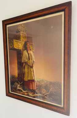 Original Vintage Antique Jesus Helguera Fine Art LA YALALTECA Print Mexico Made Framed Collectible Indigenous Motif Artist Religion Christ Christianit