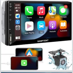 Double Din Car Stereo with 7 Inch Touchscreen, Radio Audio Receiver, Compatible with Wired Apple CarPlay & Android Auto, Mirror Link Support, Bluetoot