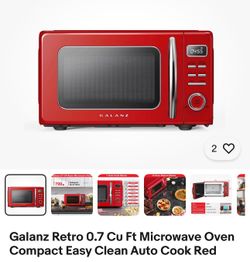 Galanz Retro Countertop Microwave Oven in a vibrant red finish.