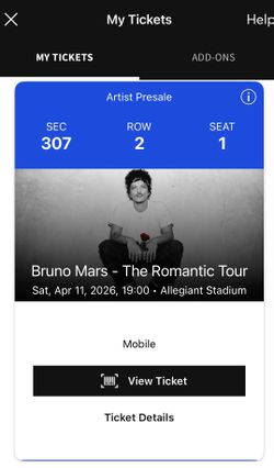 BRUNO MARS LAS VEGAS CONCERT TICKET