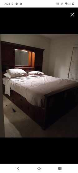 Dark Wood Captain's Bed with Storage and Headboard