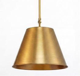 12" Modern Warm Brass Finished (Gold) Pendant Light with Tapered Metal Shade - Retail $120