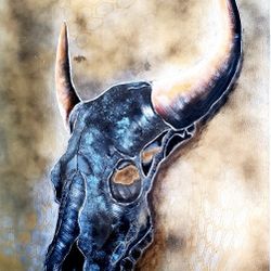 Original Acrylic Hand Painted Bull Skull 