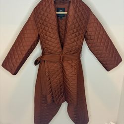 Carla Rockmore Collection Quilted Statement Coat – Sculptural High-Low Wrap – Rust Color