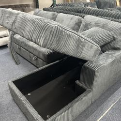 Corduroy Chaise Sofa With Lots Of Storage Space / Same Day Delivery Available 