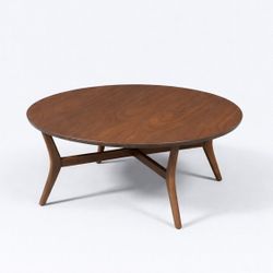 Mid-Century Modern Sculpted Walnut Round Coffee Table, c. 1960's - Delivery Available 