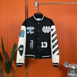 Off-White Leather Varsity Jacket