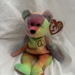 RARE TY BEAR BEANIE BABY PEACE 1996 W TAGS PVC PELLETS PVC PELLETS