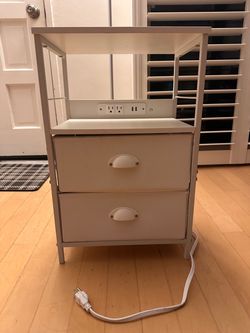White Nightstand with Built-In Charging Station