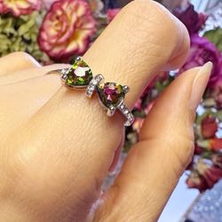 New Colorful Zircon 18k Gold Plated Ring Size 7